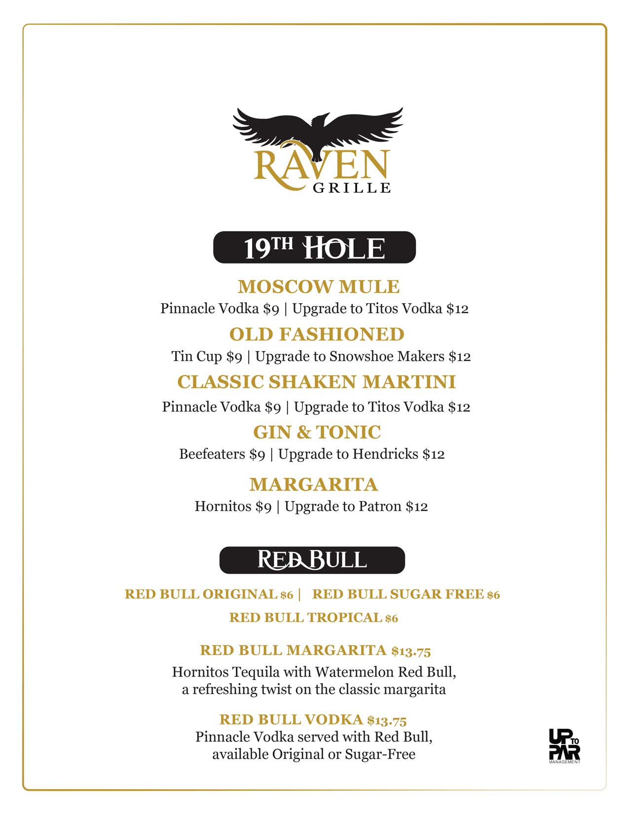 Raven Grill Cocktail and Spirits Menu | Snowshoe Mountain