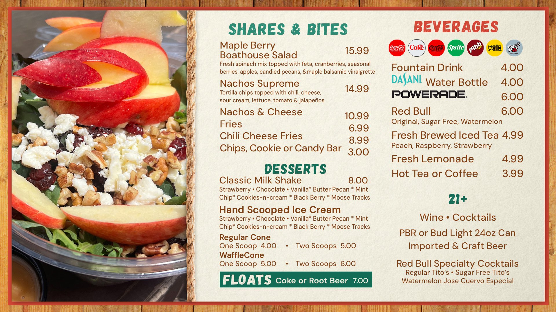 Photo of the menu at The Boathouse at Snowshoe Mountain