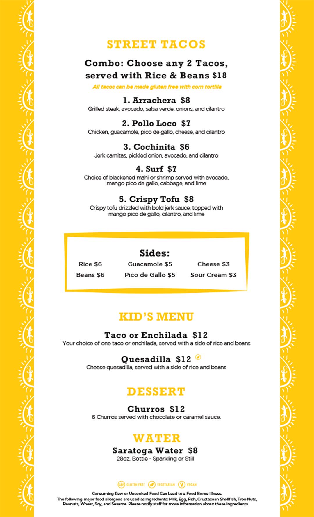 Sunset Cantina Mexican restaurant at Snowshoe Mountain food menu