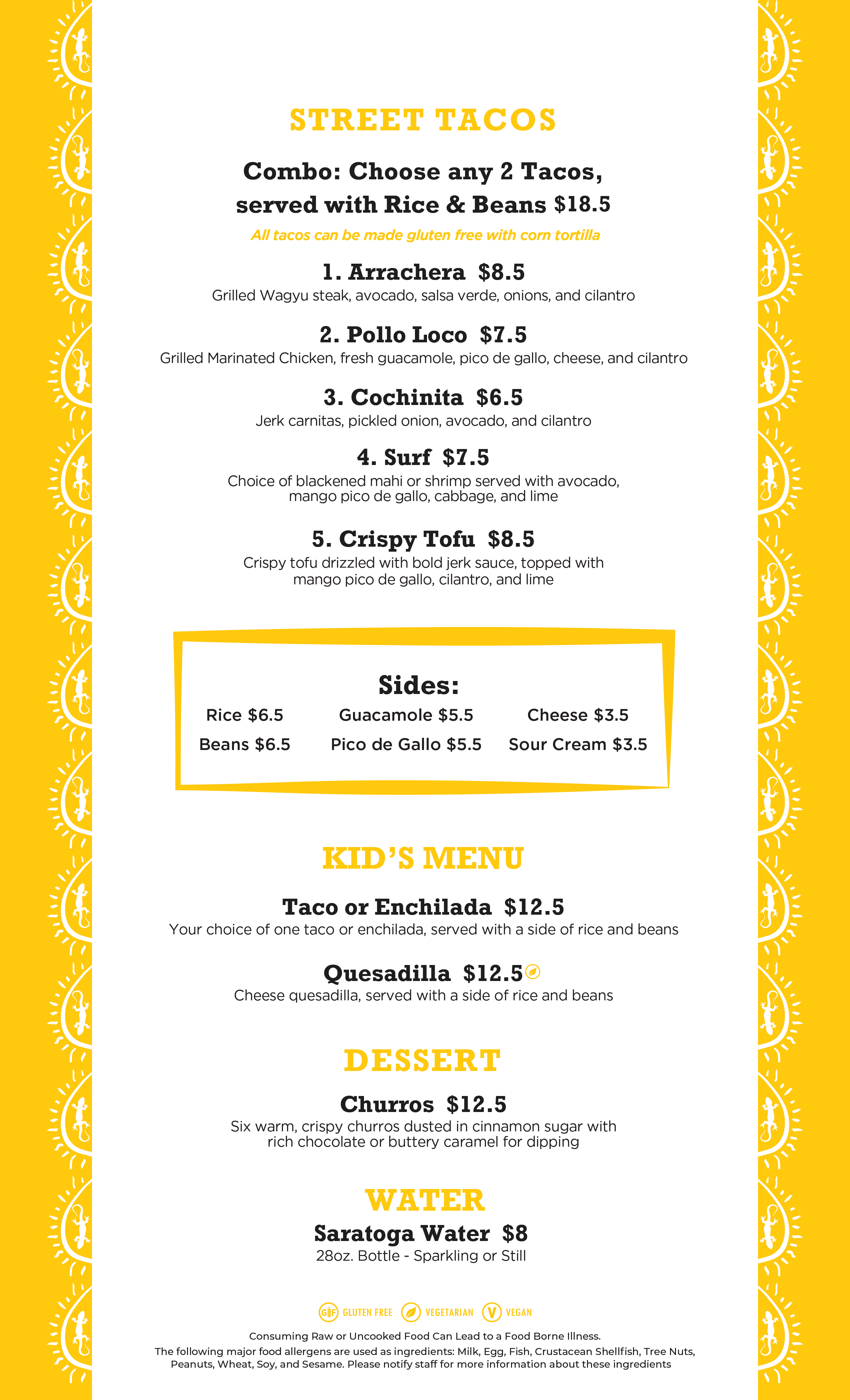 Sunset Cantina Mexican restaurant at Snowshoe Mountain food menu