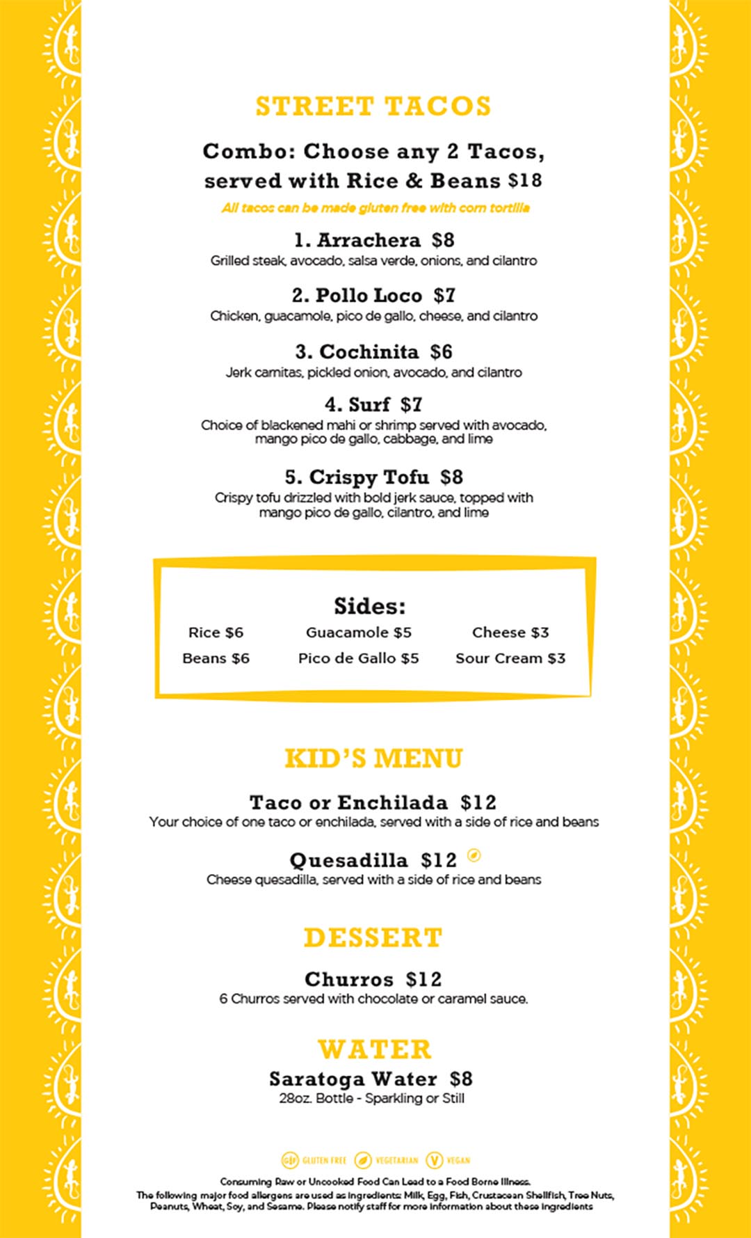 Sunset Cantina Mexican restaurant at Snowshoe Mountain food menu