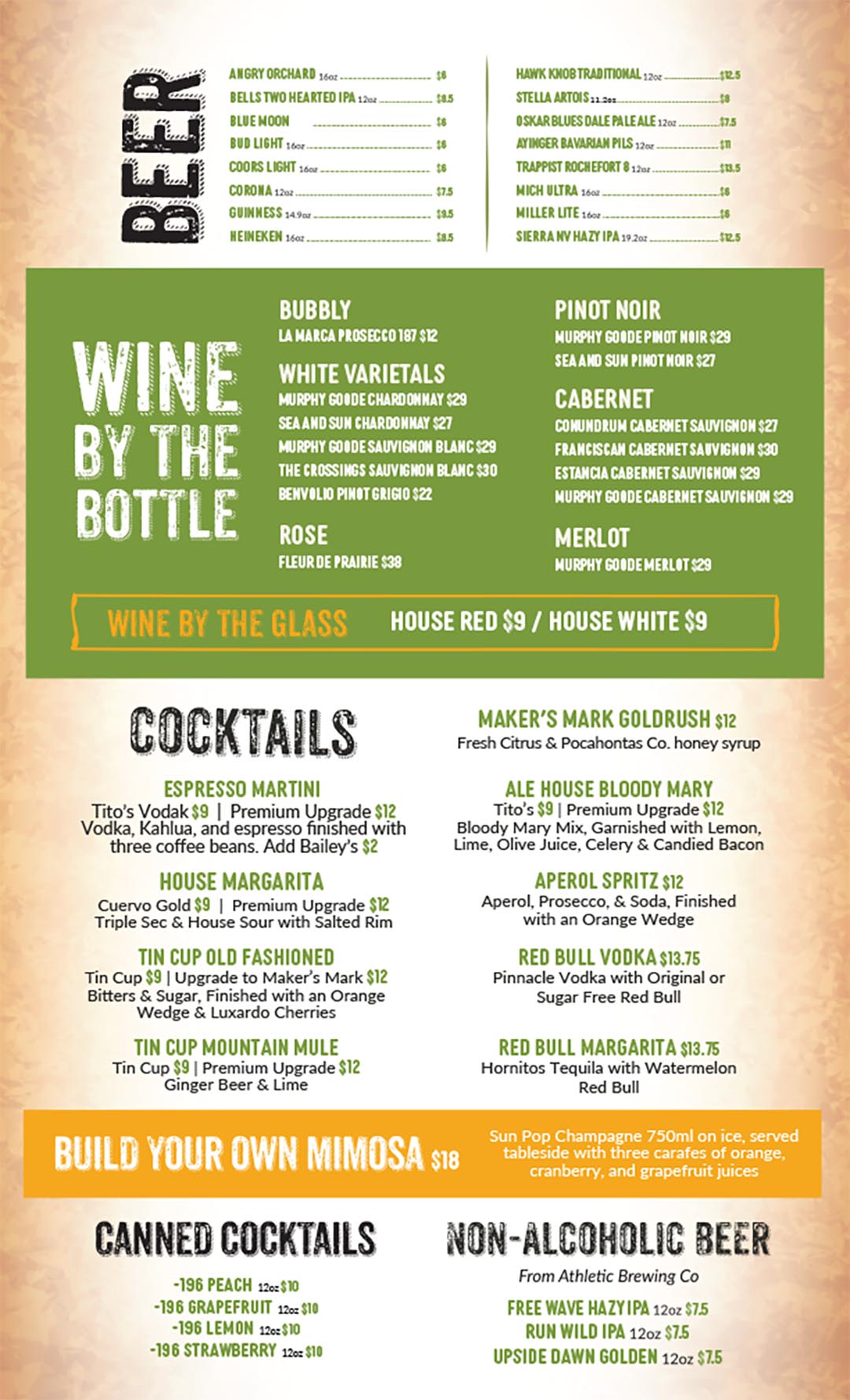 Drink Menu from Junction Ale House at Snowshoe Mountain