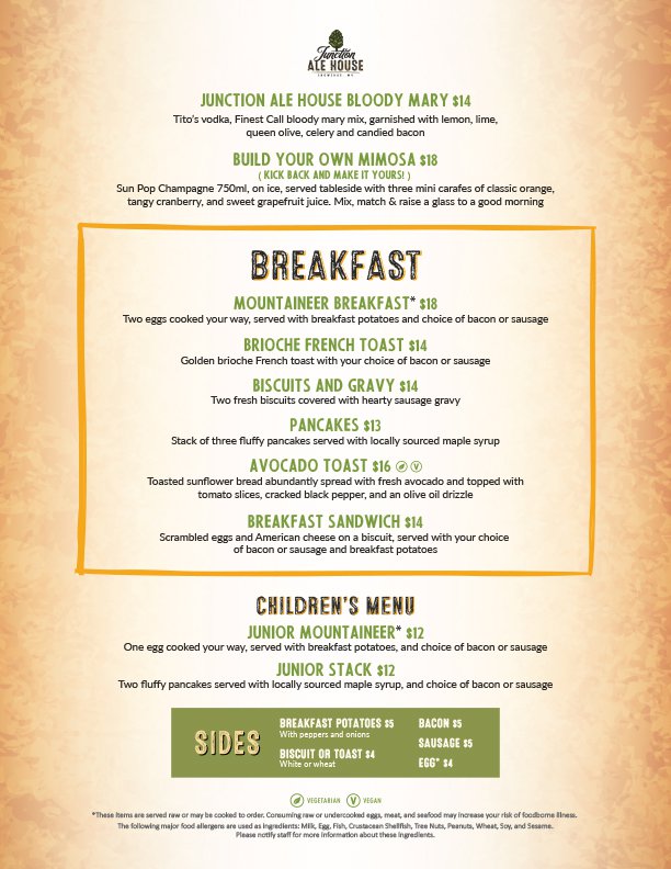 Junction Ale House Menu