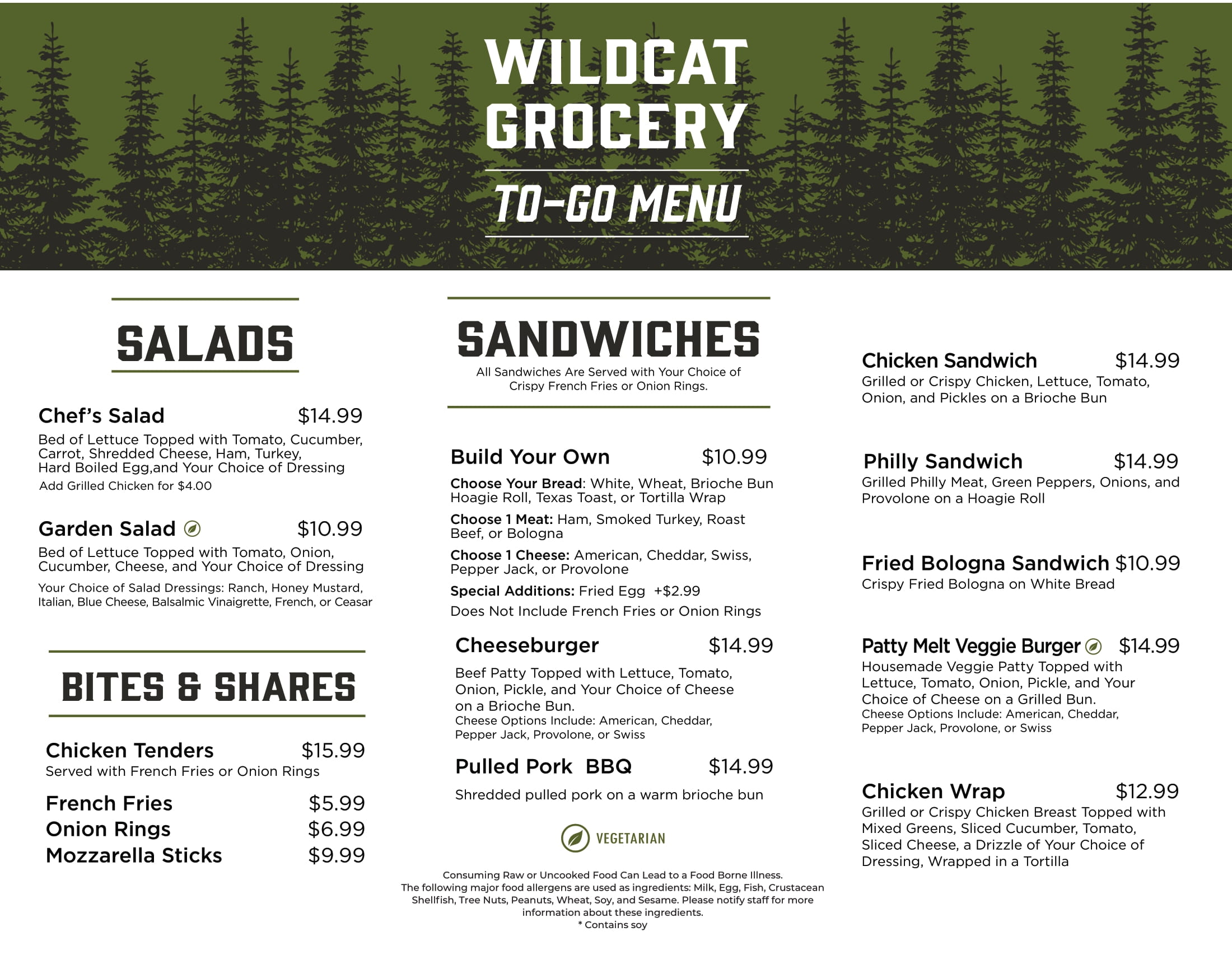 Wildcat Grocery lunch menu | Snowshoe Mountain
