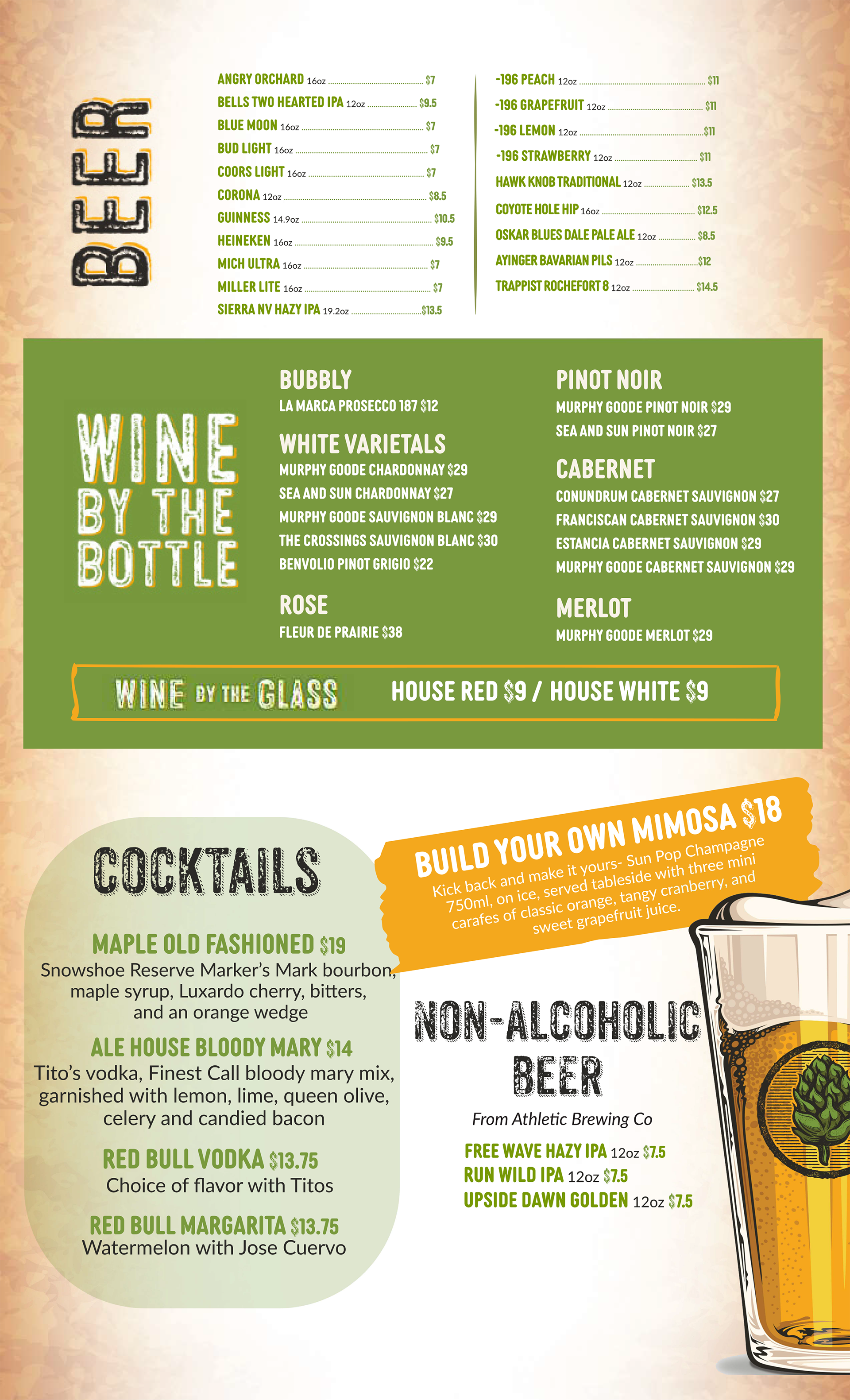 Drink Menu from Junction Ale House at Snowshoe Mountain