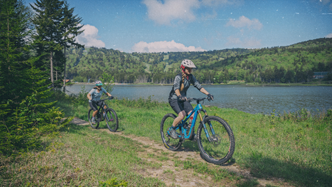 Bikers on a trail at Snowshoe Mountain