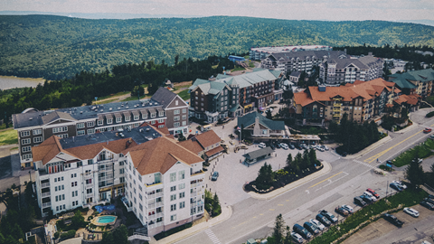 Aerial shot of lodging at Snowshoe Mountain