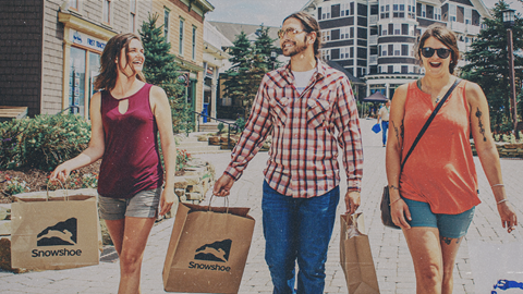 A group of friends shopping at Snowshoe Mountain