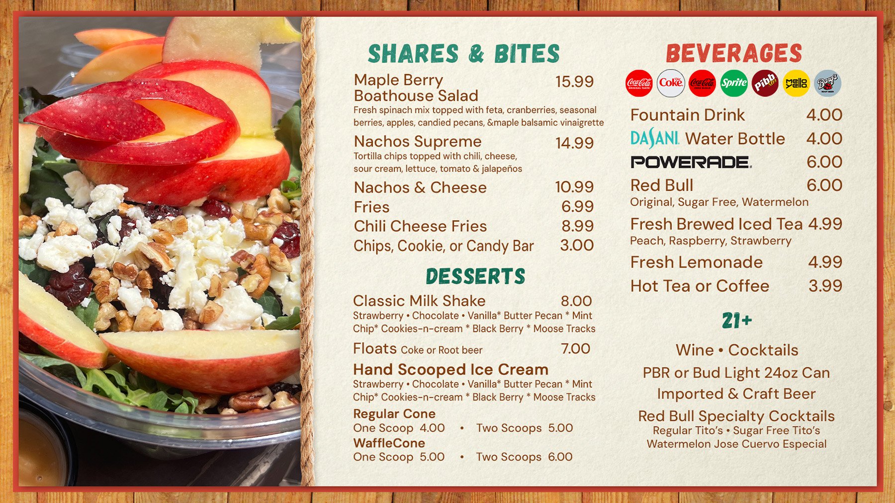 Photo of the menu at The Boathouse at Snowshoe Mountain