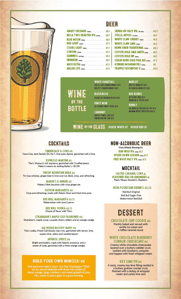 Drink Menu from Junction Ale House at Snowshoe Mountain