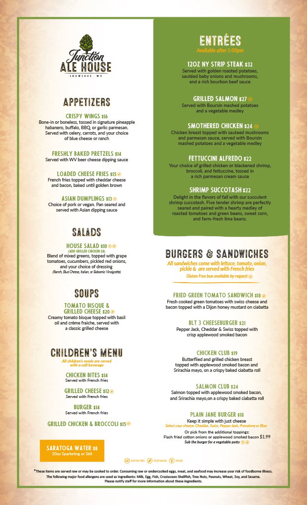 Junction Ale House Menu Fall 2025