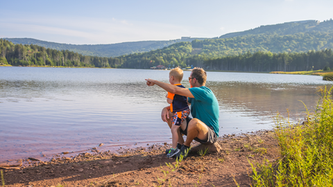 A father and child at Shavers Lake | Snowshoe Mountain