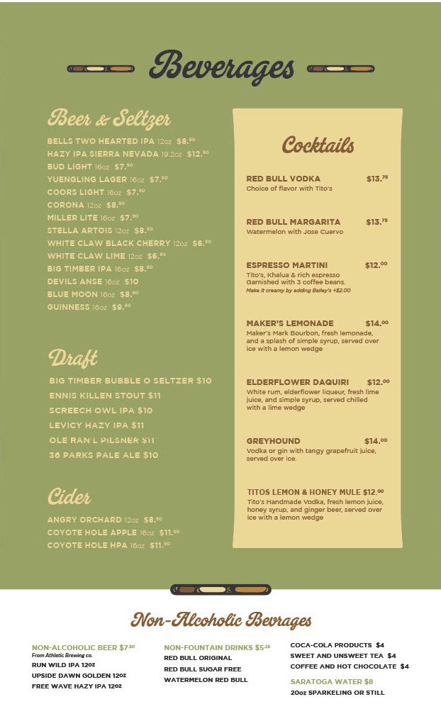 Village Pub restaurant at Snowshoe Mountain drink menu