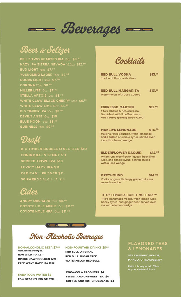 Drink menu from the Village Pub at Snowshoe Mountain