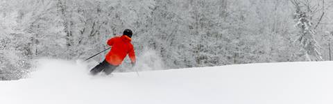 Skier goes down the mountain