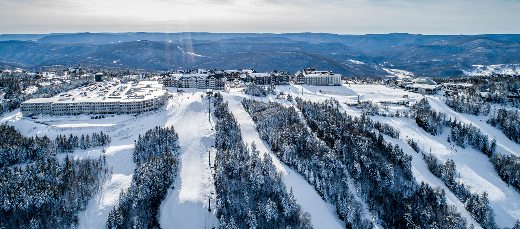 Snow Covered Mountain and Village