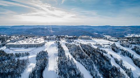 Snow Covered Mountain and Village